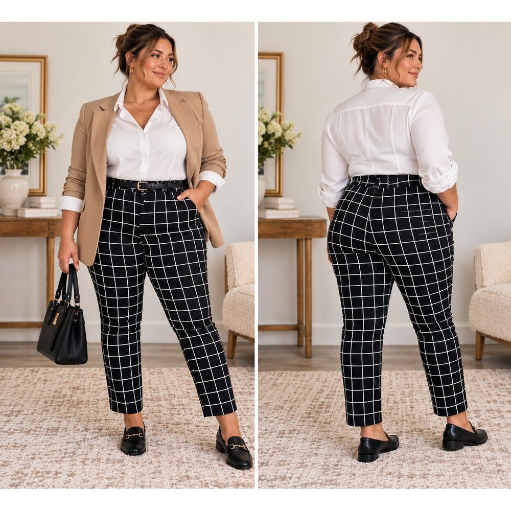 Old Navy Womens Size 20 Plus Black White Windowpane Check Ankle Dress Pants